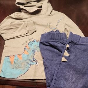 Carter's Green Dinosaur Hooded Long Sleeve Shirt and Pants Set